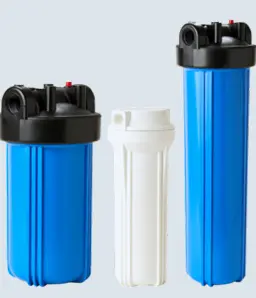 Portafiltro Azul alto flujo de 4 1/2"ø x 20" conexión 1" (con botón de purga